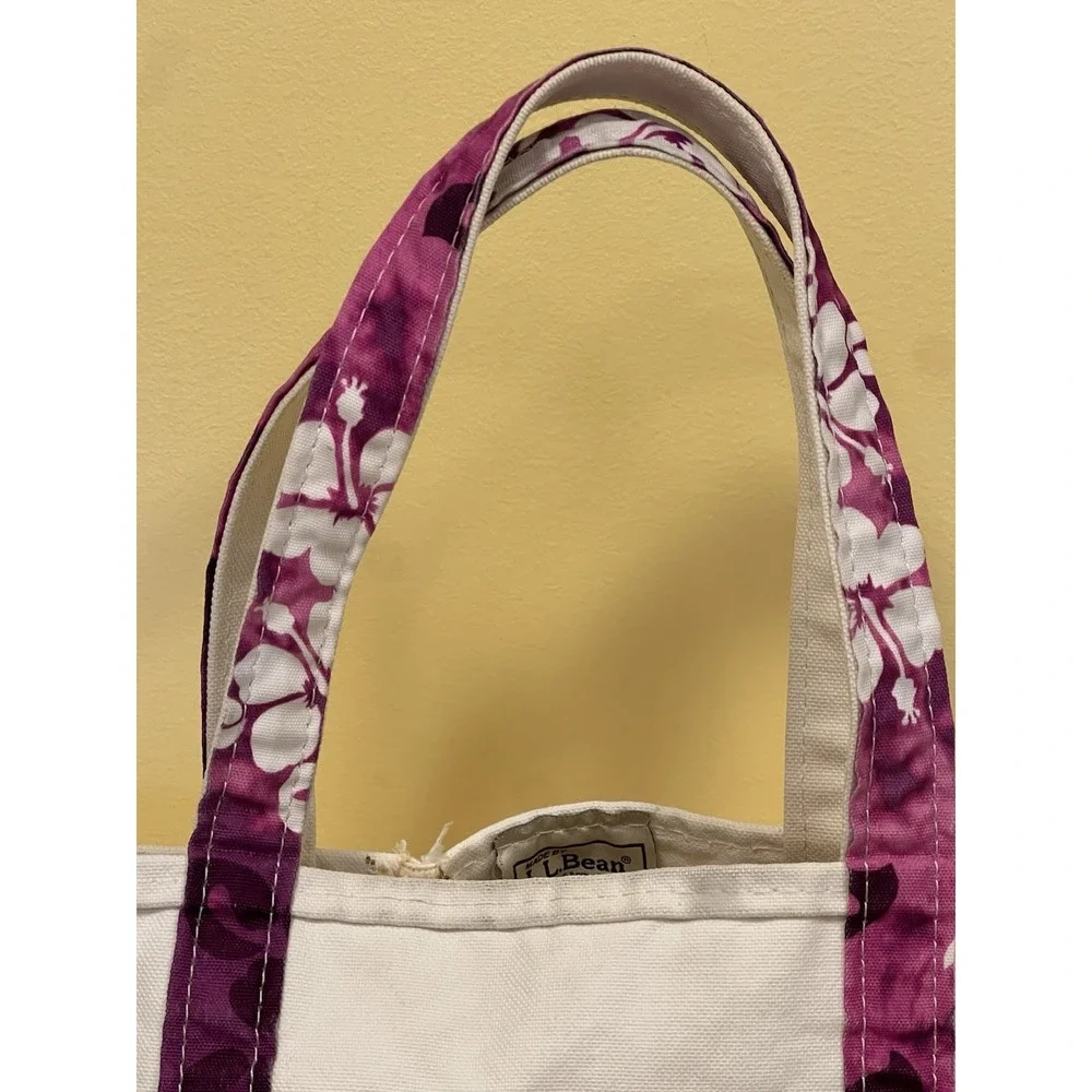 LL Bean Boat & Tote Large Bag Purple Hibiscus Beach Vacay Vintage Rare READ